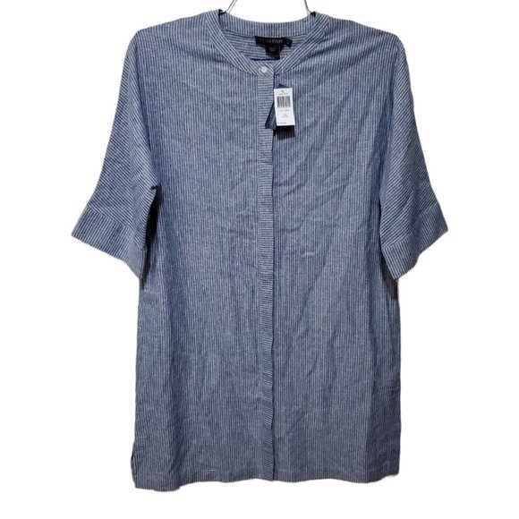 NWT Pendleton Shift Dress Striped 3/4 Sleeve Linen Button Oversized Petite Sm - Picture 1 of 9